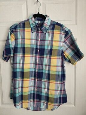 Polo Ralph Lauren Classic Fit Madras Plaid Short Sleeve Button Down Shirt Size M